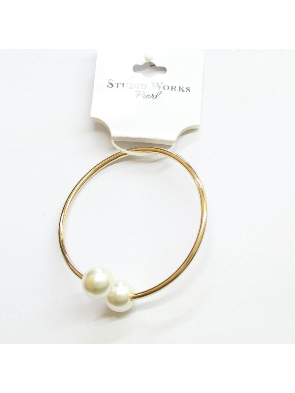NWT Studio Works Pearl Pearl Open Cuff Bracelet Gold / White 3"